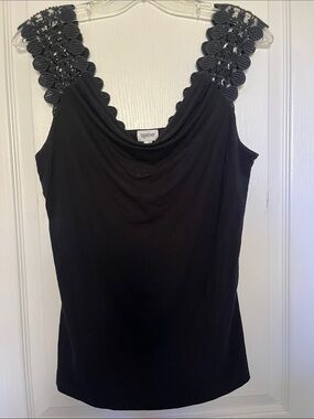 Together Black Tank with Crocheted Strap Detail
